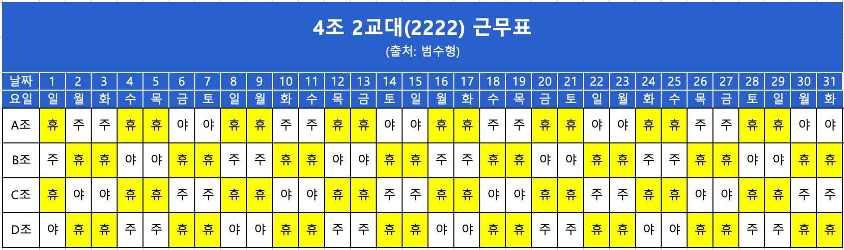 4조2교대(2222) 근무표