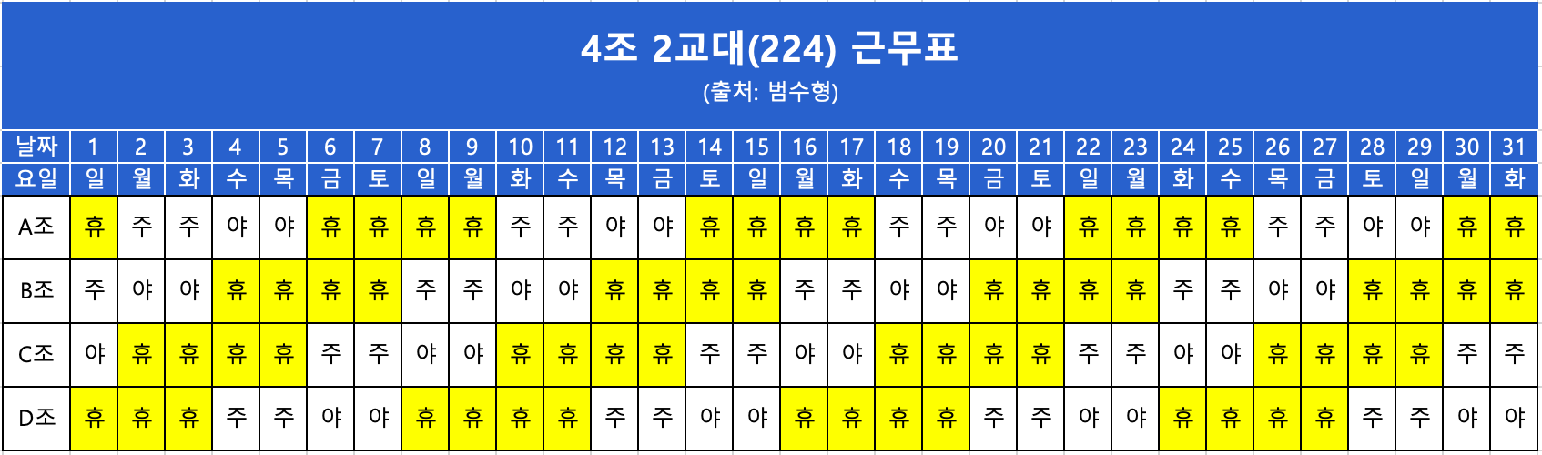 4조2교대(224) 근무표