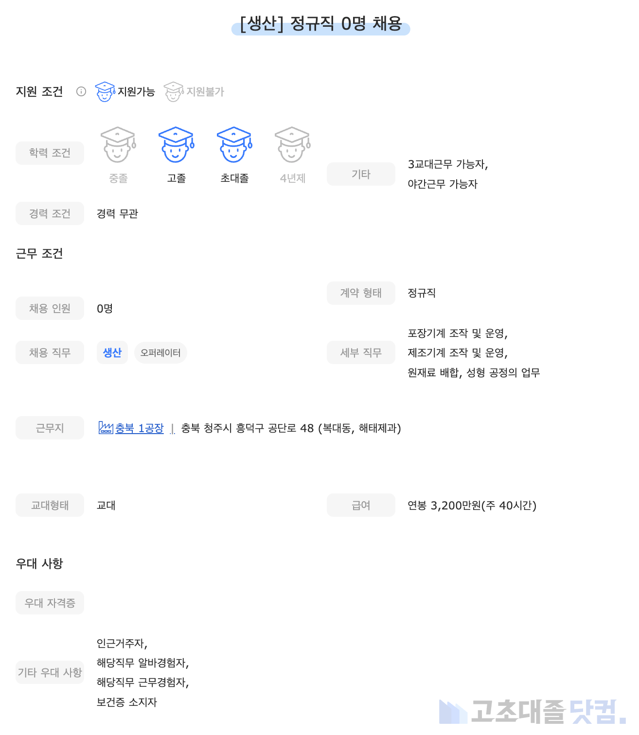 고초대졸닷컴 채용공고 - 5월 첫째 주, 해태제과식품