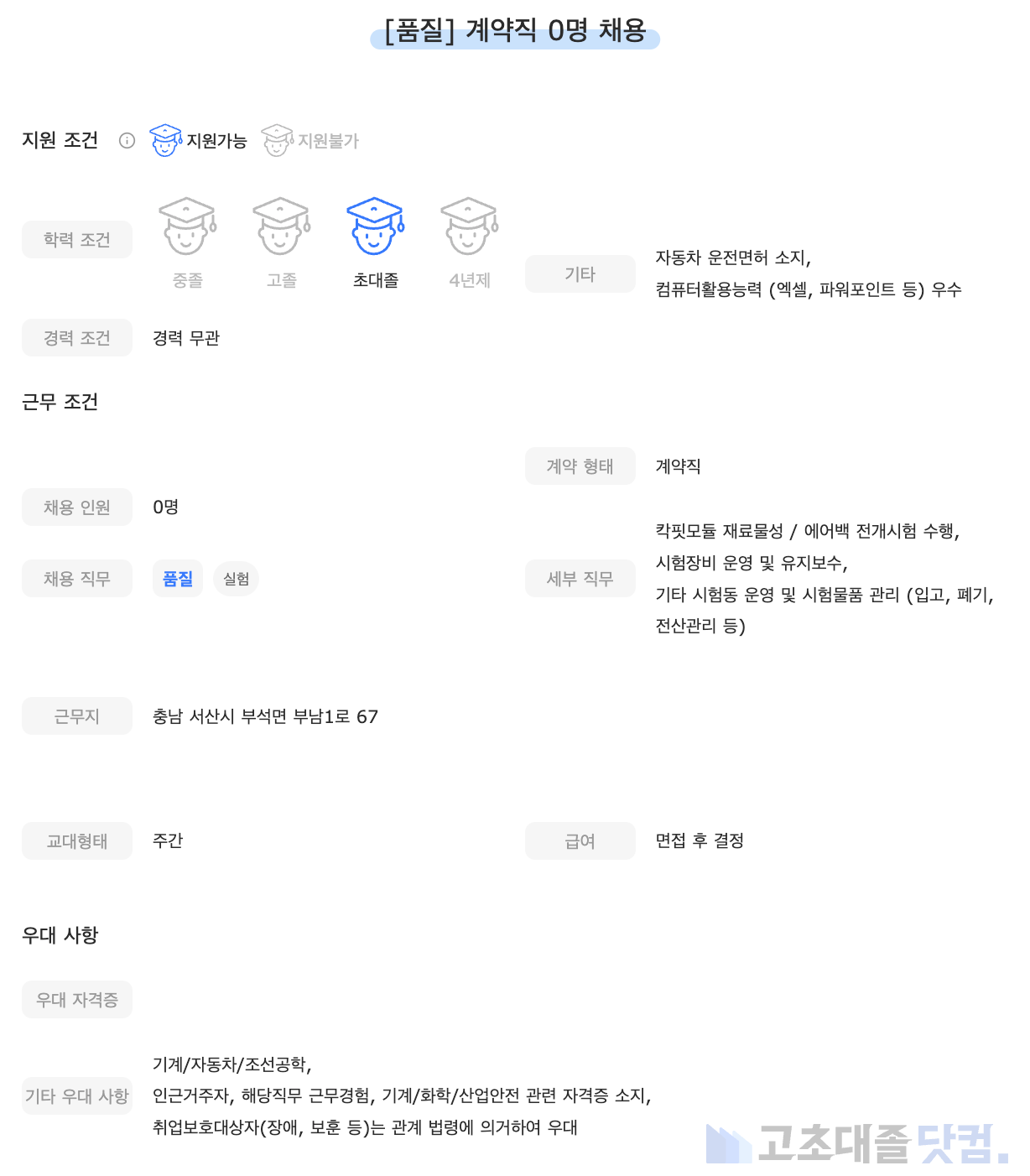 고초대졸닷컴 채용공고 - 6월 첫째 주, 현대모비스