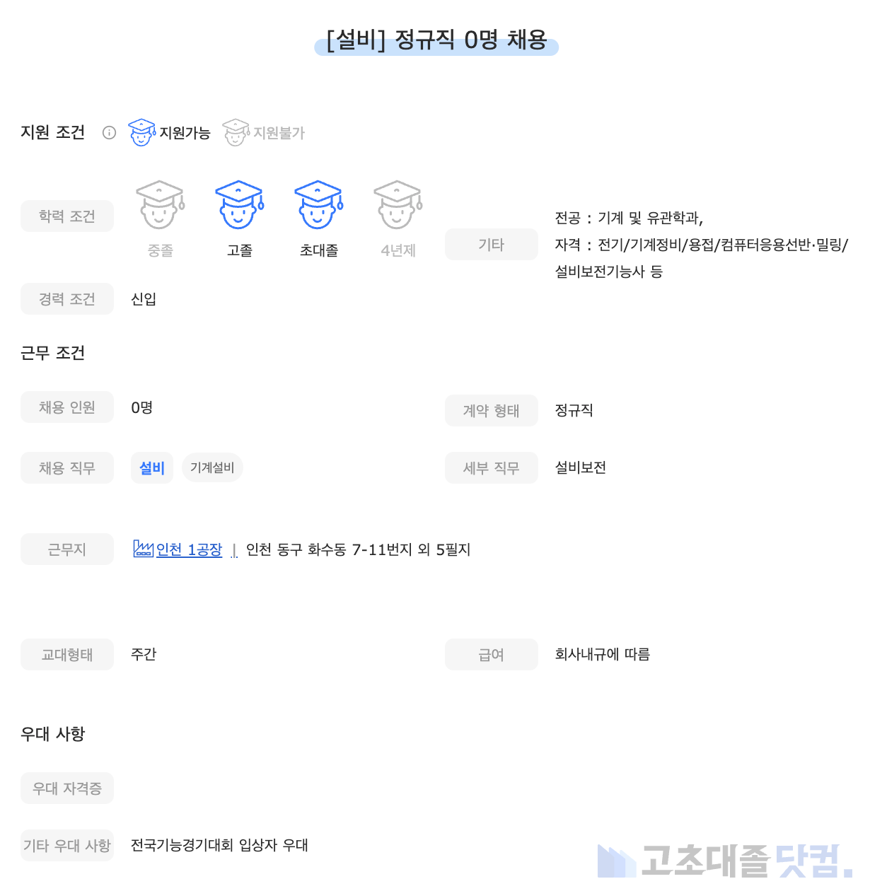 고초대졸닷컴 채용공고 - 7월 첫째 주, HD현대인프라코어